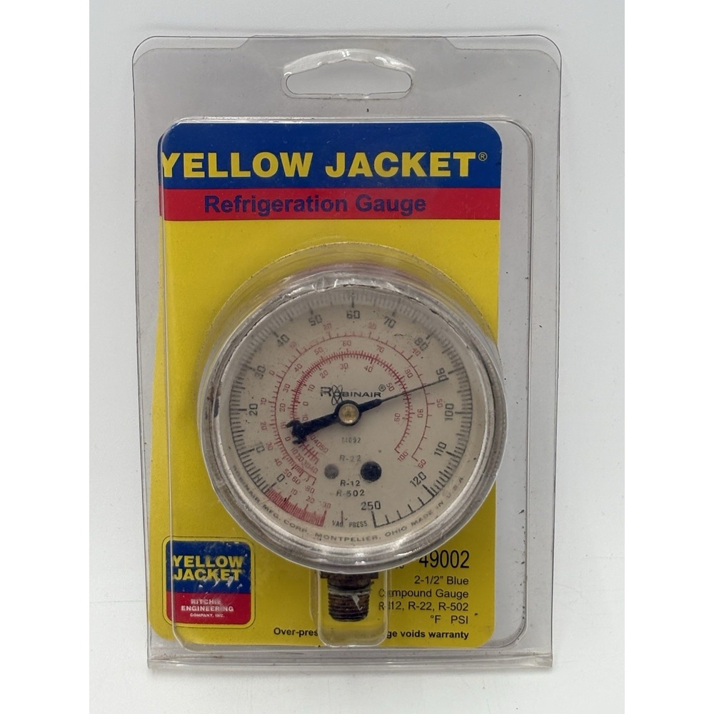 New Yellow Jacket 49002 R12 R22 R502 2-1/2" Blue‎ O-350 PSI Refrigeration Gauge